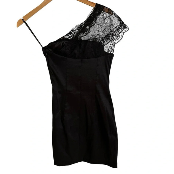 Vintage Jessica McClintock sz 8 One Shoulder Lace Cocktail Dress Ruched Stretch - Picture 6 of 16